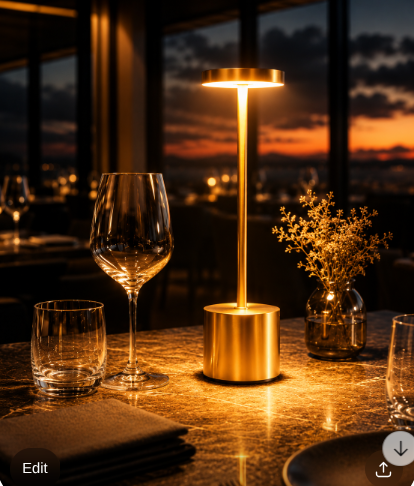 Luxury Rechargeable LED Table Lamp for Restaurants, Bars & Hotels – Cordless Dimmable Gold Ambient Dining Light